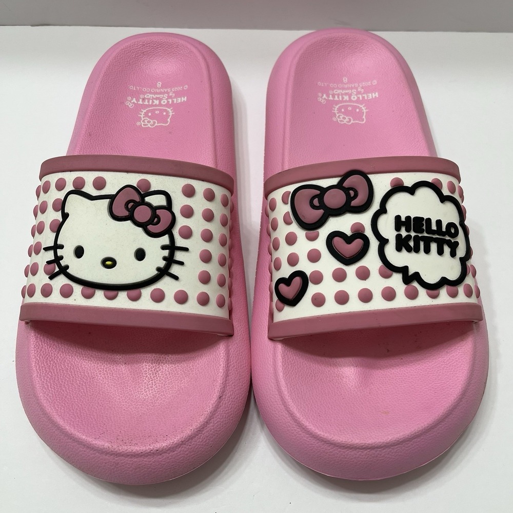 Sanrio Hello Kitty Slide Sandals Pink White Black Slip-On Comfort Women's 8